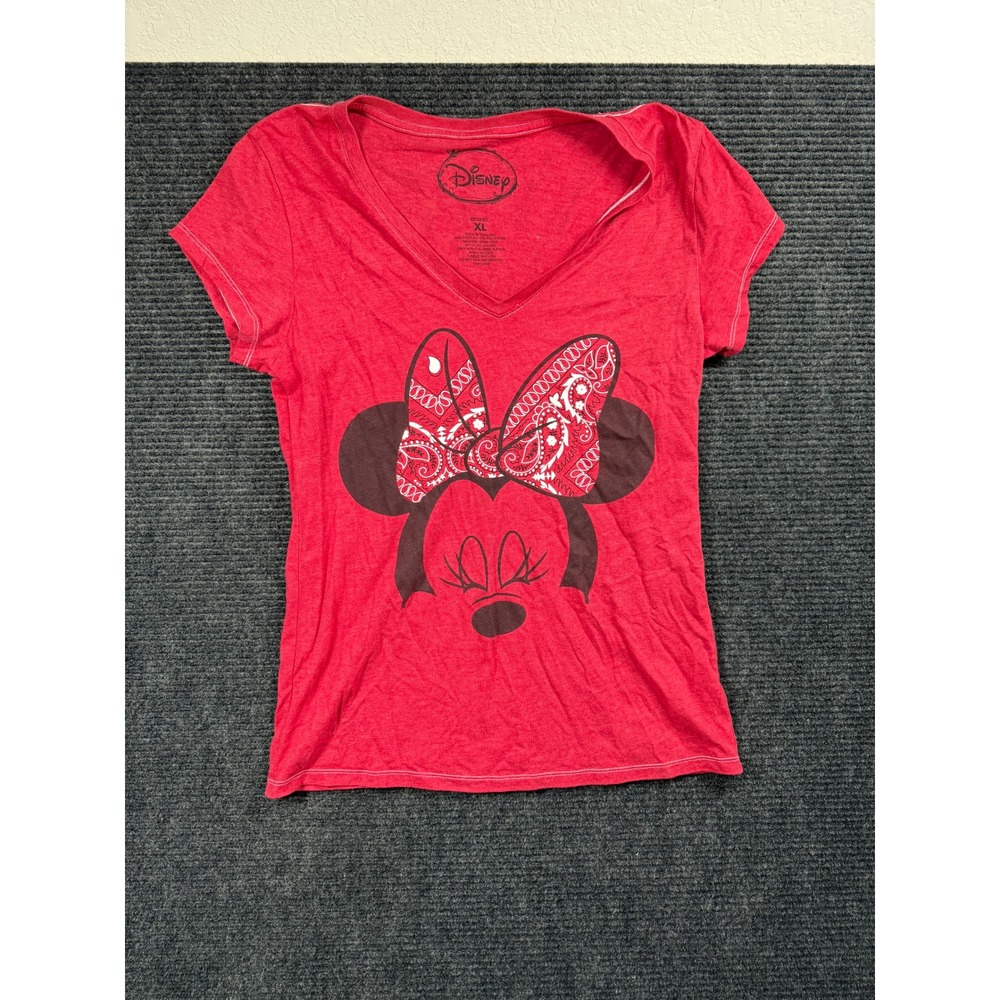 Vintage Disney Minnie Mouse Red V-Neck Graphic T-Shirt Womens XL